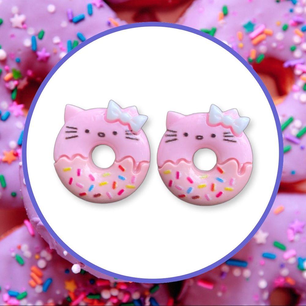 Pink Hello Kitty Donut Stud Earrings